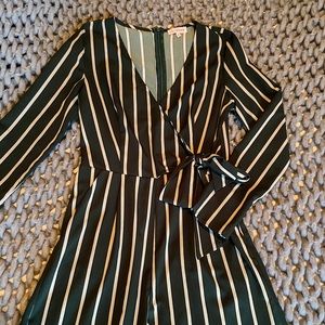 Olive and Cream Striped Romper